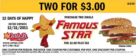 Save 20% at carl's jr. Carl's Jr - Get Two Famous Stars For $3! - NorCal Coupon Gal