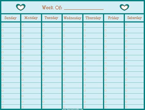 Free Weekly To Do List Calendar With Open Boxes To Check Off Tasks As