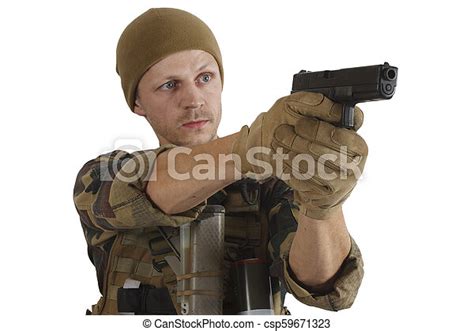 Private Military Company Operator With Hand Gun Canstock