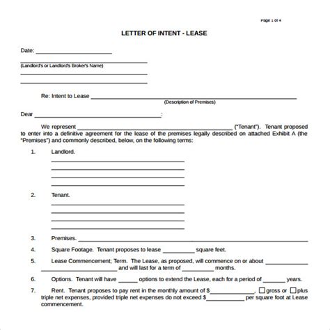 Free Letter Of Intent Real Estate In Pdf Ms Word