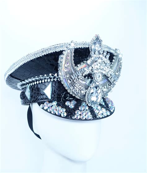 Led Rhinestone Crusted Captains Hat Great For Festivals Day Or Night