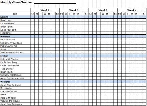 Free Printable Monthly Chore Chart Template Printable Templates Free