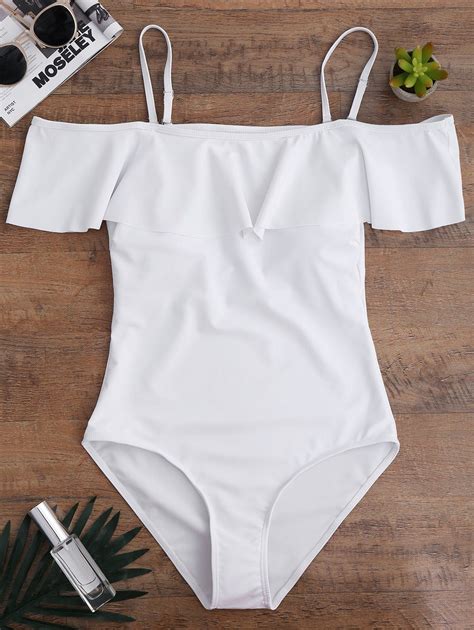 1499 Off The Shoulder Flounced One Piece Swimwear White S Summer