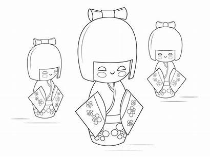 Kokeshi Coloring Dolls Pages Doll Printable Kachina