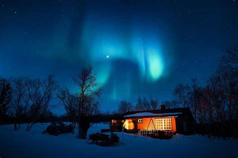 Aurora Borealis Night Northern Sky Landscape Winter Light