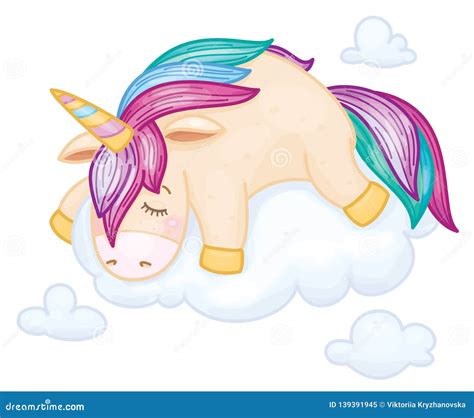 Vector Cute Unicorn Cartoon Sleeping On Cloud Stock Vector
