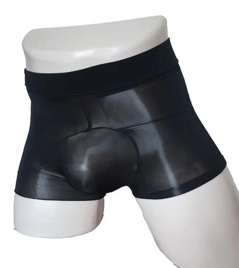Sexy High Waist Nylon Glossy Shiny Sheer Stretchy Boxer Brief With Cock