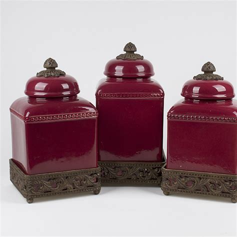 Set Of Gracious Goods Red Canisters Ebth