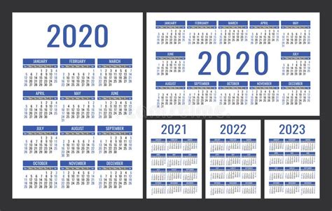 Pocket Calendar 2019 2020 2021 Set Basic Simple Template Week