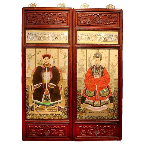 A Pair Of Chinese Ancestor Portraits In Rosewood Frames At 1stdibs
