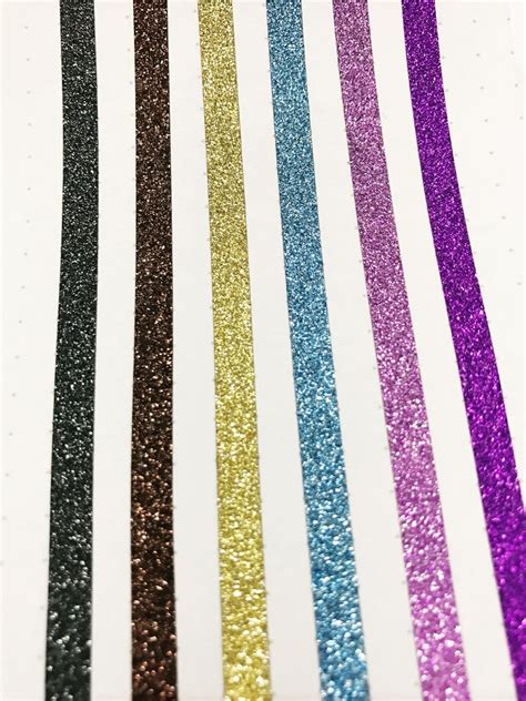set of 6 thin glitter washi tapes 5mm washi tape skinny etsy uk
