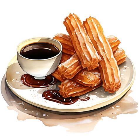 Premium Ai Image Watercolor Of A Tempting Plate Of Churros A Famous