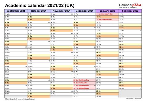 Academic Calendars 202122 Uk Free Printable Word Templates