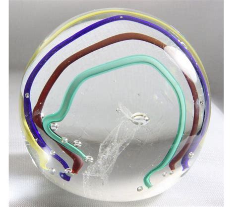 Glass Paperweight With Green Red Blue And Yellow Cane Etsy Glass Paperweights Red And Blue