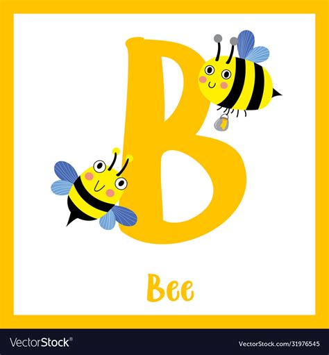Letter B Vocabulary Happy Bee Flying Royalty Free Vector