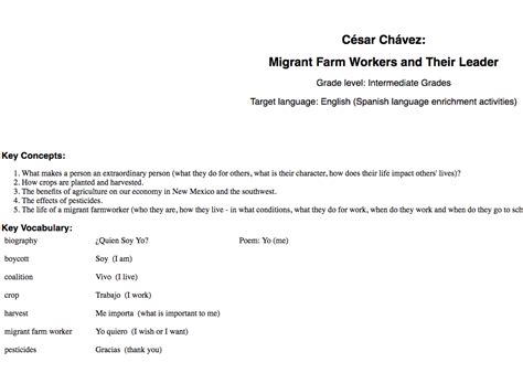 César Chávez Migrant Farm Workers And Their Leader Lesson Plan For 6th