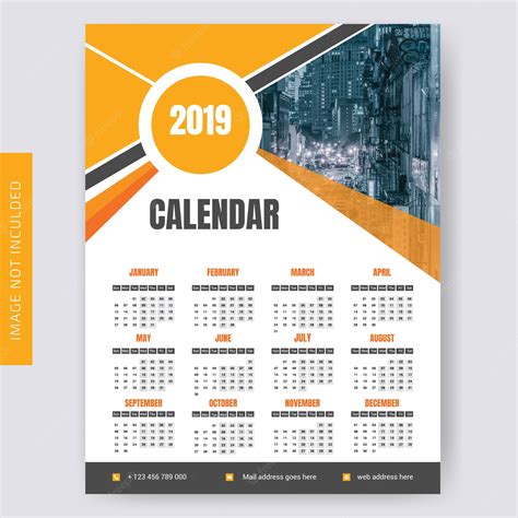 Premium Vector One Page Calendar 2019