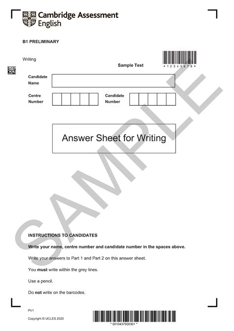 B1 Preliminary Writing Sample Answer Sheet B1 Preliminary Writing