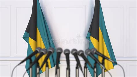 Bahamian Official Press Conference Flags Of The Bahamas And