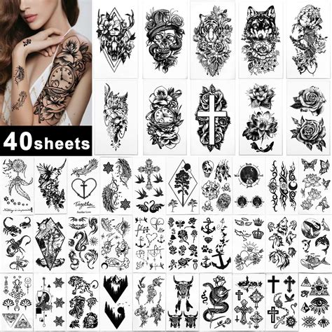 Yazhiji 40 Sheets Large Sexy Flowers Collection Waterproof Temporary Tattoos Lasting Fake