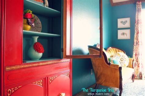 The Turquoise Iris ~ Furniture And Art Red And Turquoise Antique Hutch