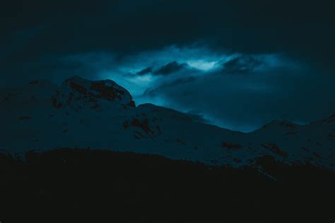 Dark Evening Snow Covered Mountains