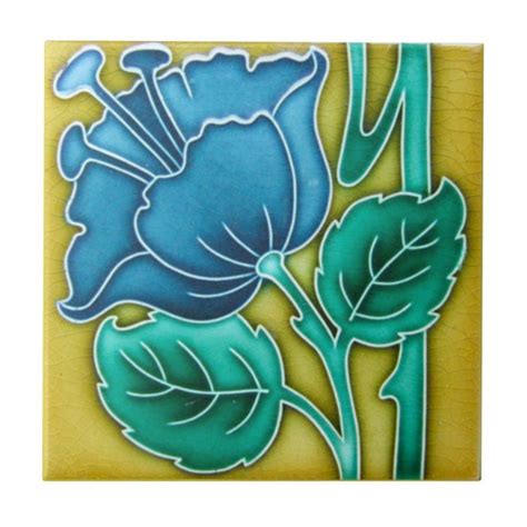 Art Nouveau Blue Poppy Ceramic Tile Zazzle Art Nouveau Flowers Art
