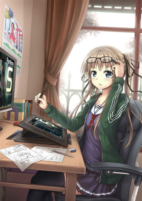 Anime Girl Drawing On Computer At Getdrawings Free Download