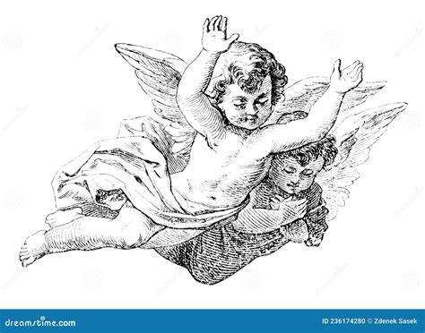 Two Baby Angels Or Cherubs Flying Bible New Testament Vintage