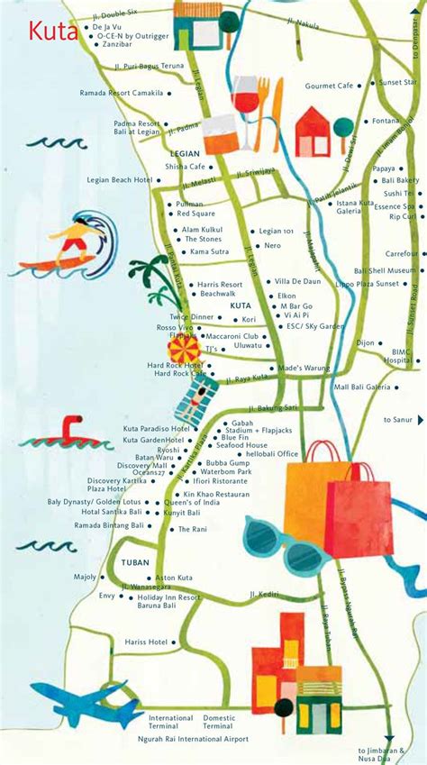 This place is situated in badung, bali, indonesia, its geographical coordinates are 8° 43' 0 south, 115° 11' 0 east and its original name (with diacritics) is kuta. Astrid Prasetianti - Map of Kuta, Bali for hellobali magazine | Singapur