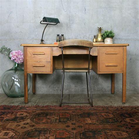 Mid Century Abbess Oak School Teachers Desk Mustard Vintage