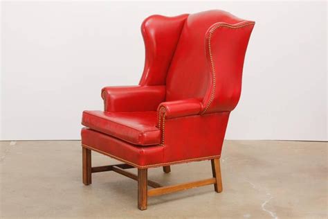 32�w x 47�h x 29 ��d 82cm w x 120cm h x. Pair of Georgian Style Red Leather Wingback Library Chairs ...