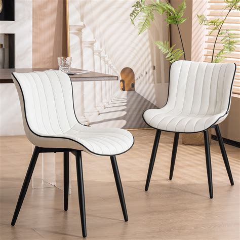 Younuoke Dining Chairs Set Of 2 Upholstered Mid Century Modern Chair Armless Faux Leather Accent