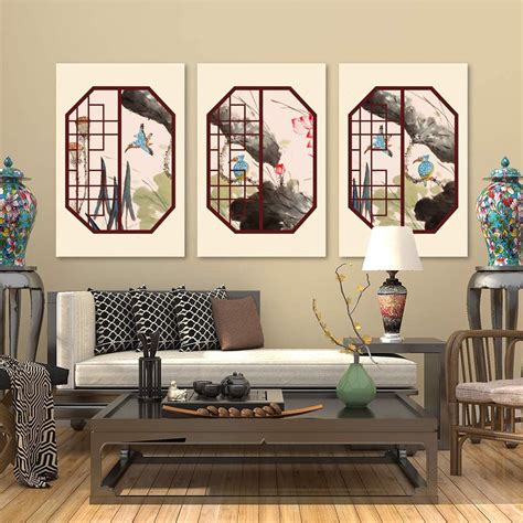 Wall26 3 Panel Canvas Wall Art Chinese Style Pictures Home Wall