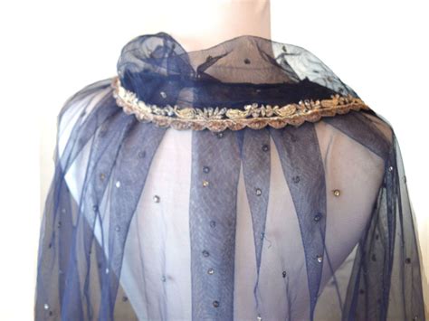 Blue Cape Tulle Cape Bridal Wrap Embroidered Capelet Navy Etsy Blue