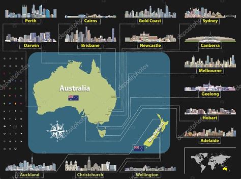 Mapa Vectorial De Australia Y Nueva Zelanda Con Los Skylines Más