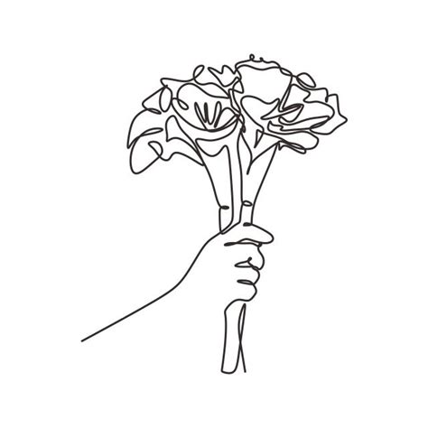 Bouquet Of Roses One Line Drawing Continuous Single Hand Drawn Hand
