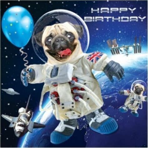 3d Holographic Pug In Space Birthday Card Square Greeting Cards For