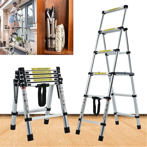 Bowoshen 56 Steps Aluminium Step Ladder With Handrail 17m 20m Telescopic Folding Steps