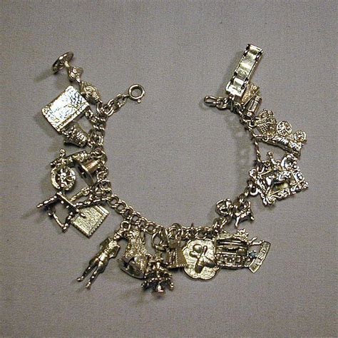 Vintage 1950s Sterling Silver Charm Bracelet 21 Charms From