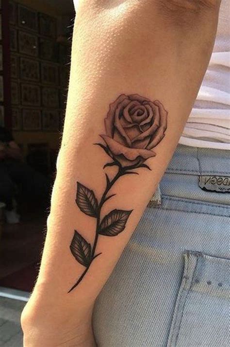 Cute Black Single Rose Forearm Tattoo Ideas For Women Vintage Floral