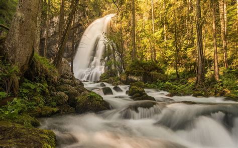 Mountain Waterfall Rock Forest Waterfall In The Forest Austria