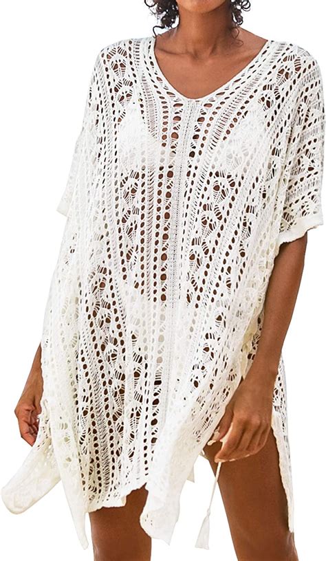 Cupshe Women S Cover Up Hollow Out Crochet Lace Sheer Beachwear White