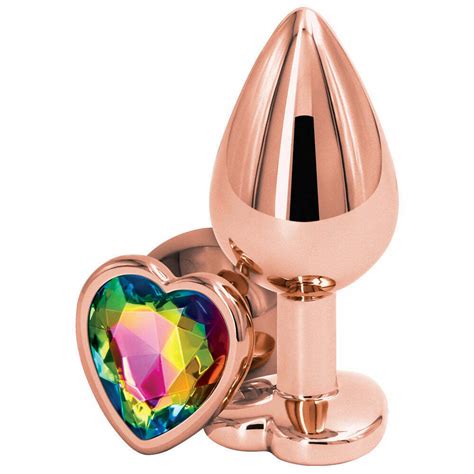 Passion Metal Heart Jewel Butt Plug Small Πρωκτική Σφήνα Gold Rainbow
