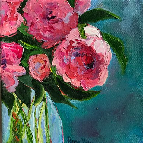 Pink Flower Painting Small Oil Painting Bright Pink Tiny Flower Art