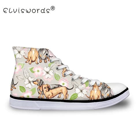 Elviswords Cute Sausage Dog Pattern Flats Canvas Shoes For Girls Autumn