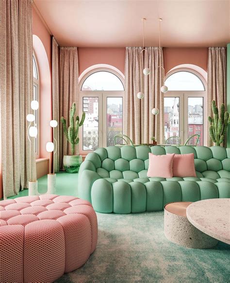 A Pastel Pink And Mint Green Color Palette Creates A Statement Interior