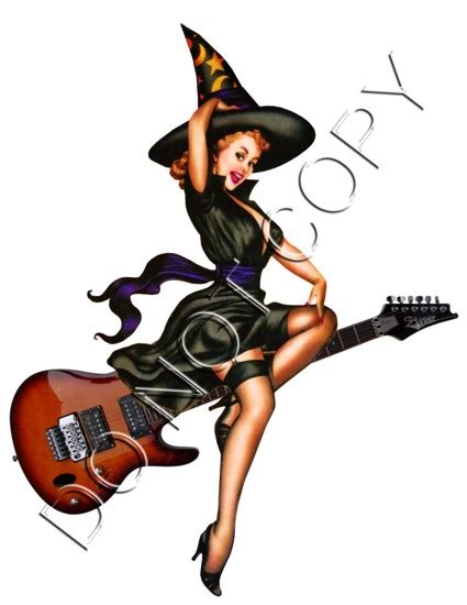 Guitar Riding Witch Pin Up Decal S180 S180 475 Pin Ups Plus