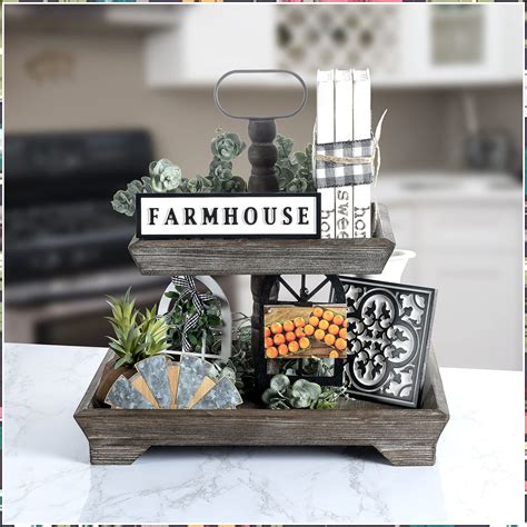 Farmhouse Tiered Tray Decor Items Set Of 5 Tiered Serving Decorative
