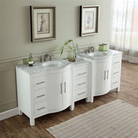 Industrial styling is an unexpected accompaniment to this simple white double sink bathroom vanity with top in contrasting wood. 89" Modern Double Bathroom Vanity Espresso with Round Sink